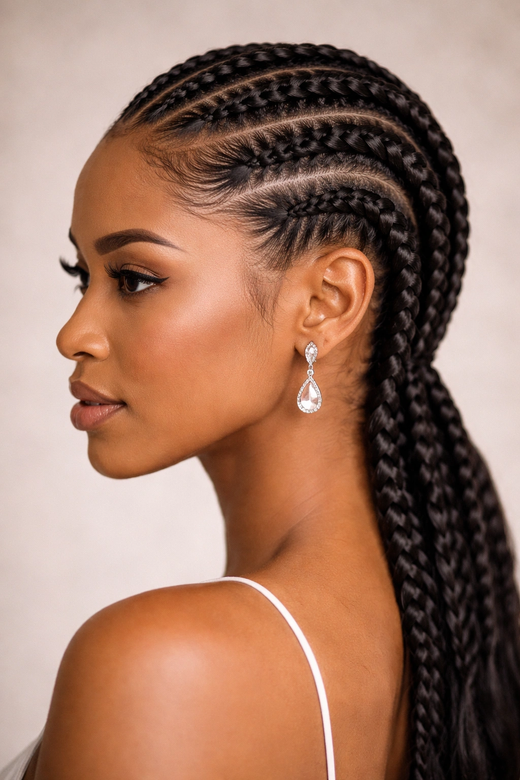 Close-up of classic two-strand cornrows showcasing sleek, uniform braids for date-night hairstyle