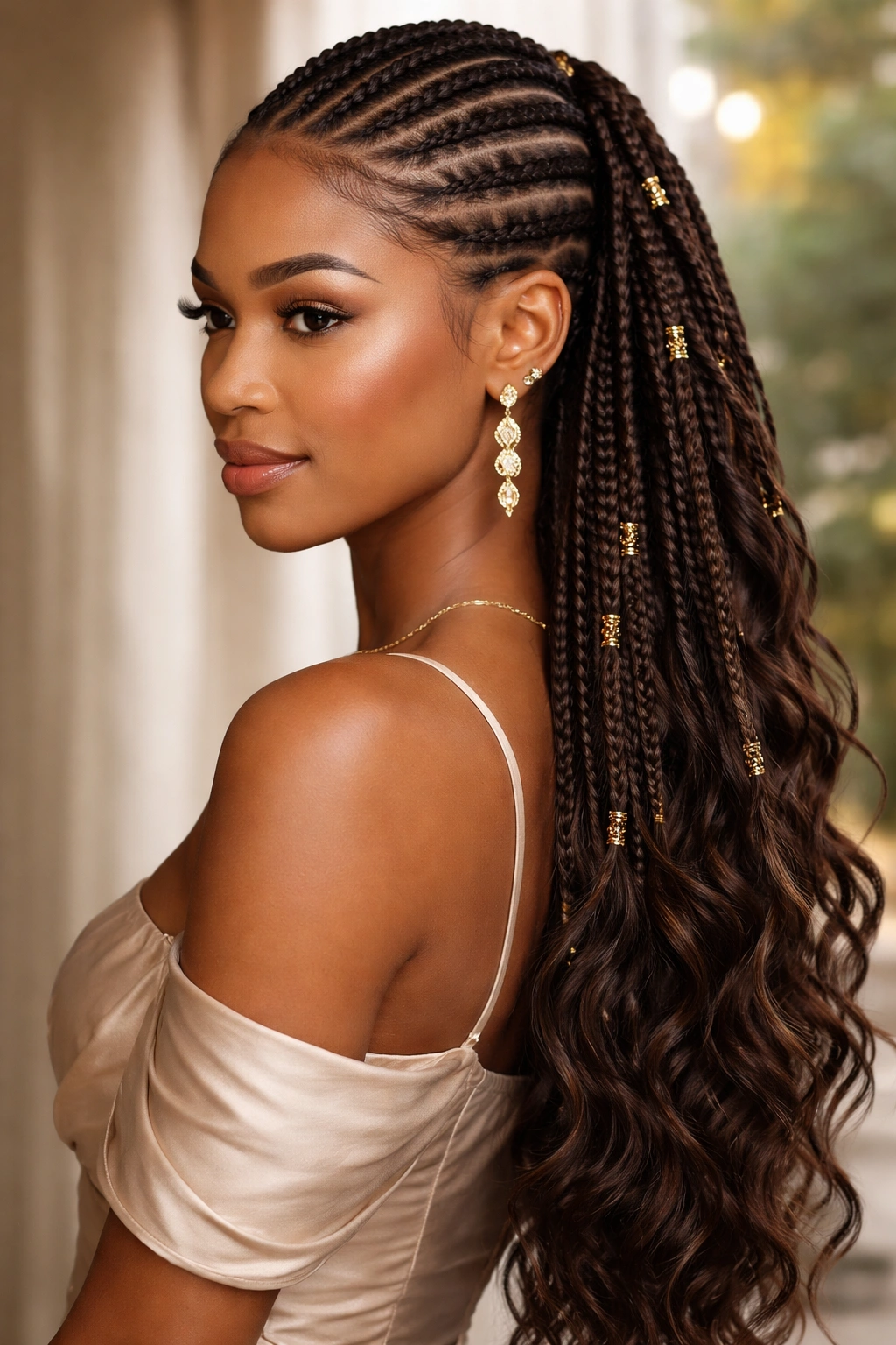 Cornrows braided with extensions for length and drama