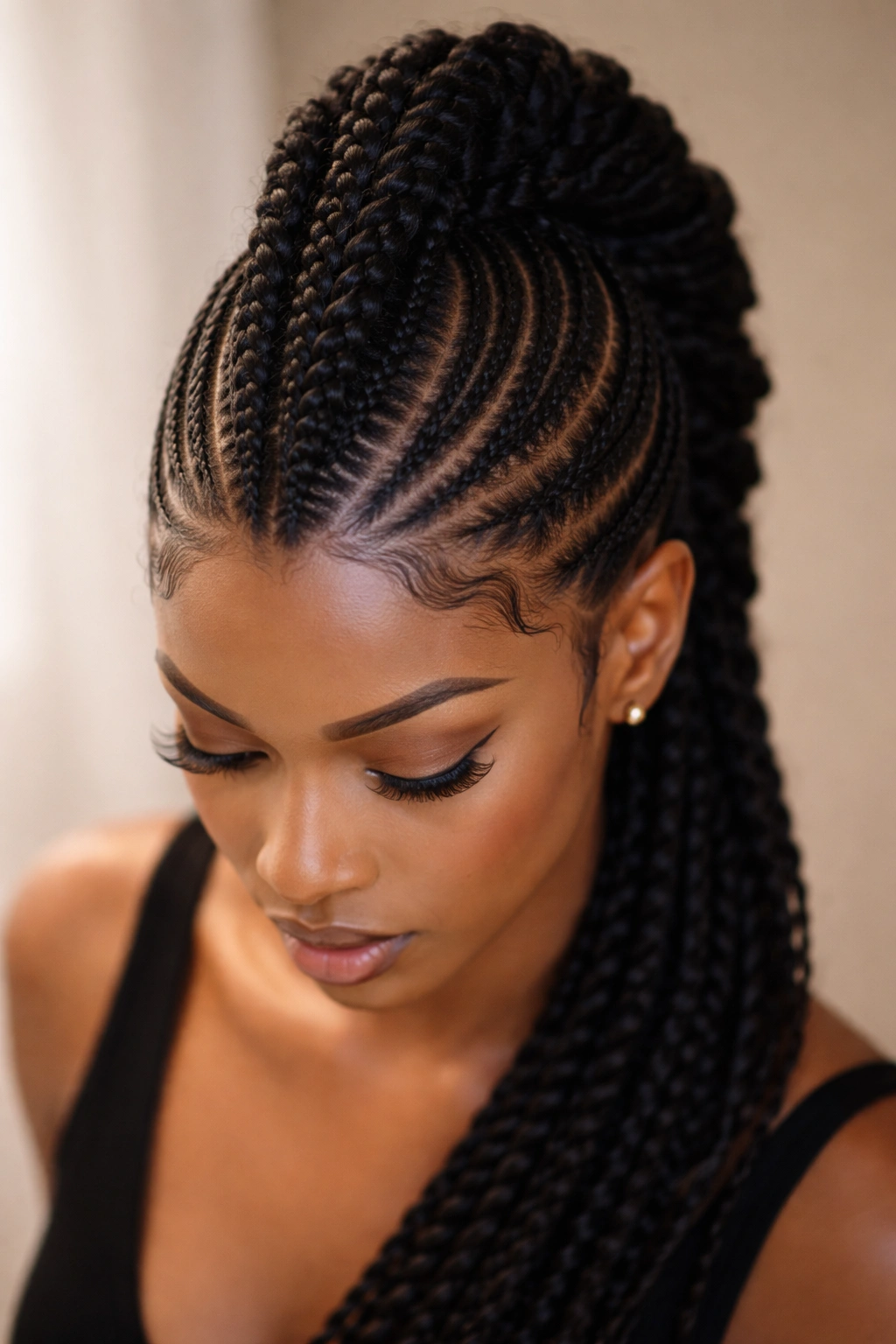 Sleek central cornrow mohawk with pinned sides