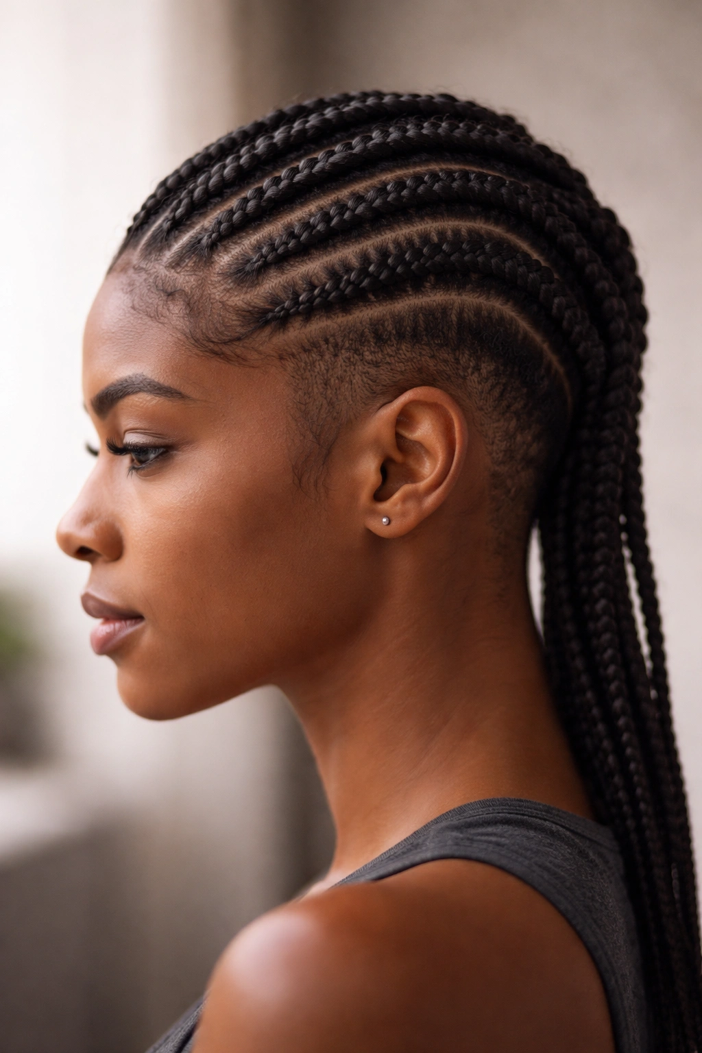 Side view of cornrows on top with shaved sides
