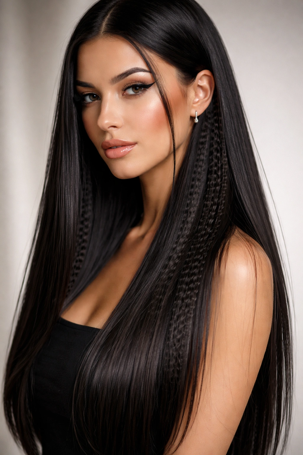 Straight hair with crimped texture details on selected sections