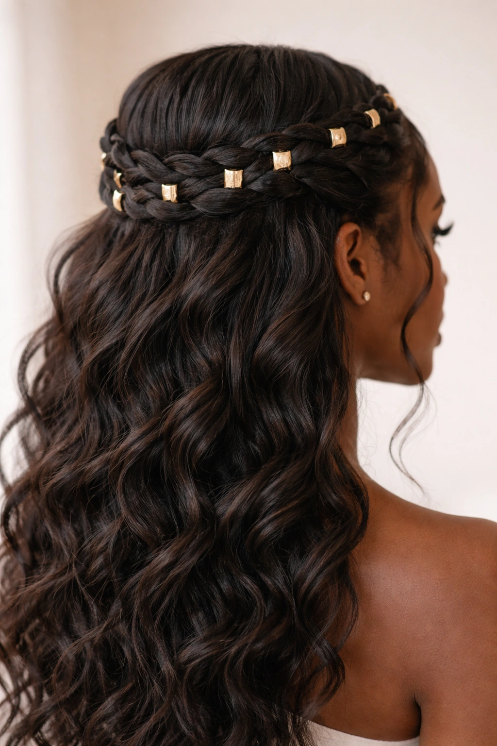 Crown braid with hair cuffs on textured hair.