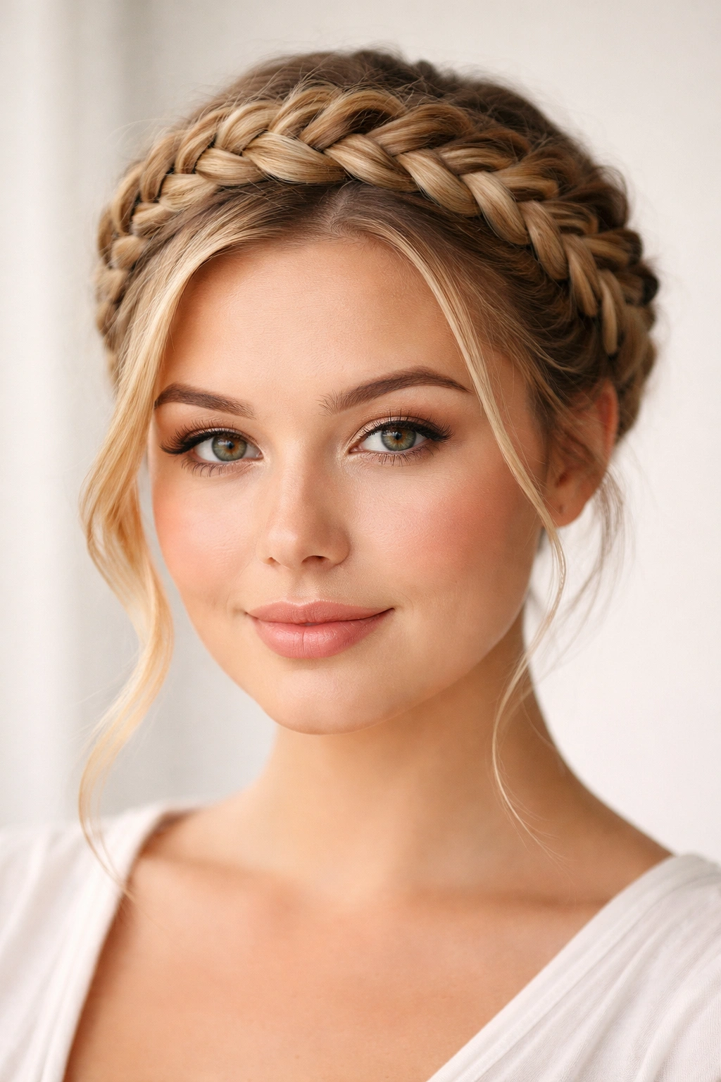 Crown braid tracing hairline around the top of the head