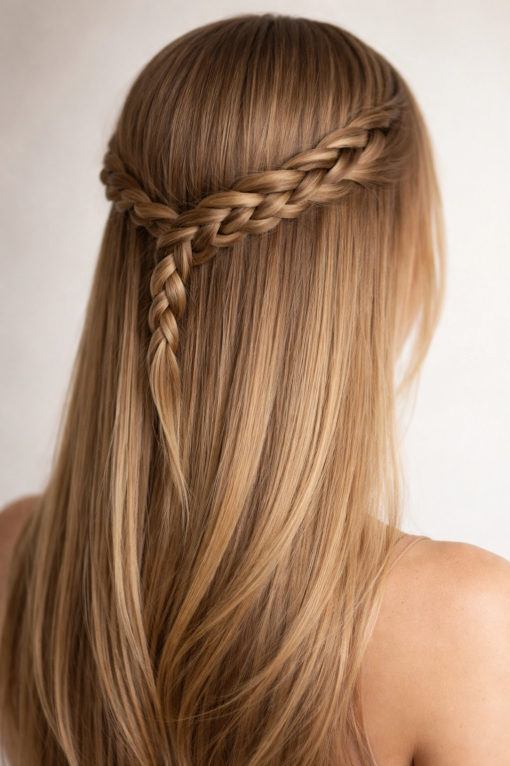 Close-up of a crown hairstyle on straight hair showing twist and braid