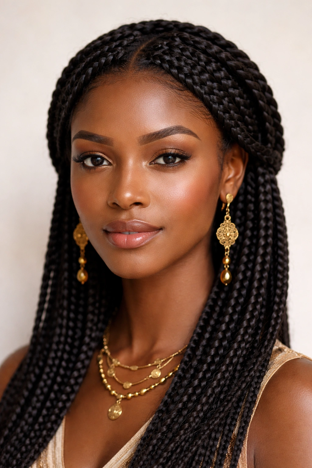 Close-up of crown braids encircling the head