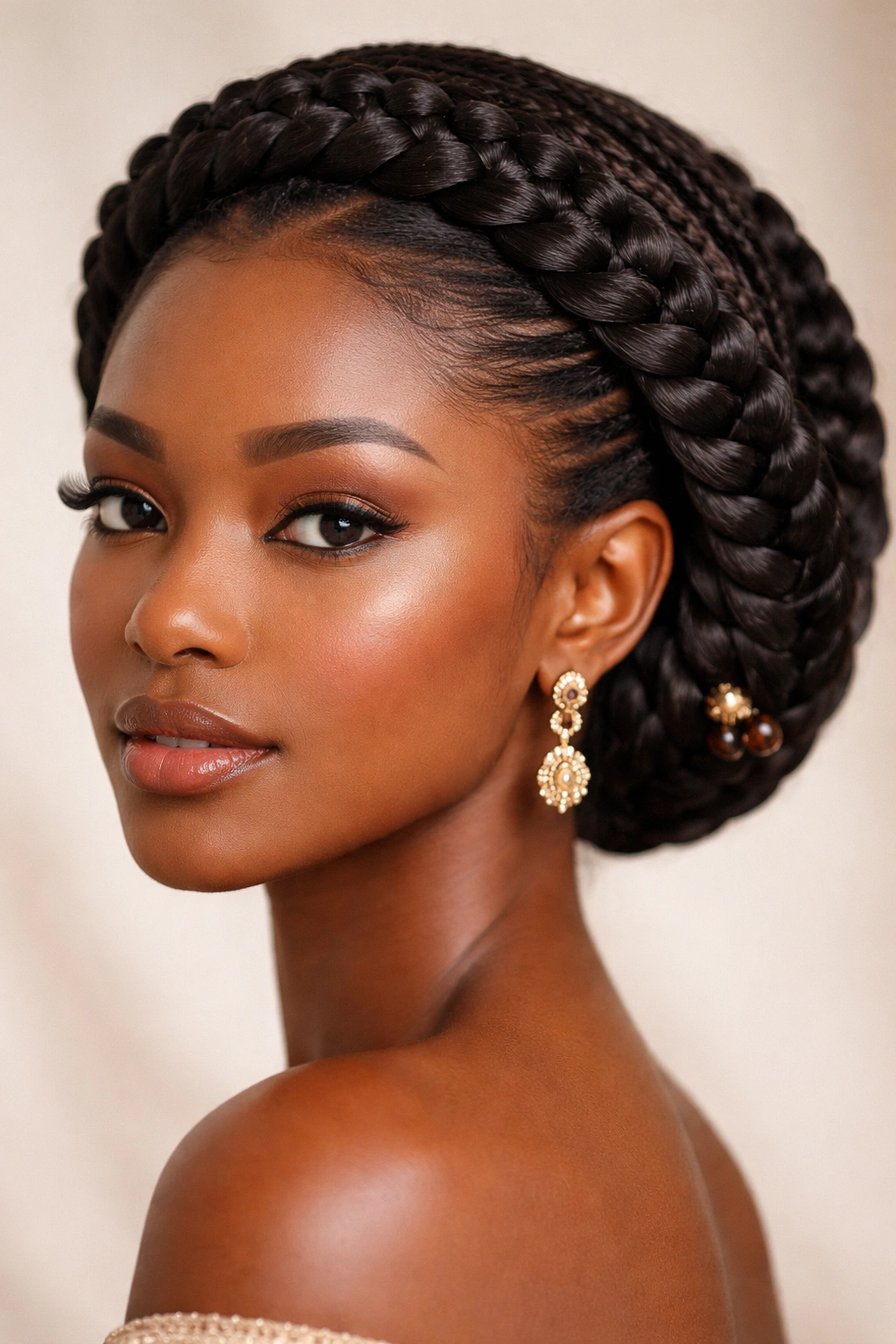 Head with crown/halo braids forming a circular frame