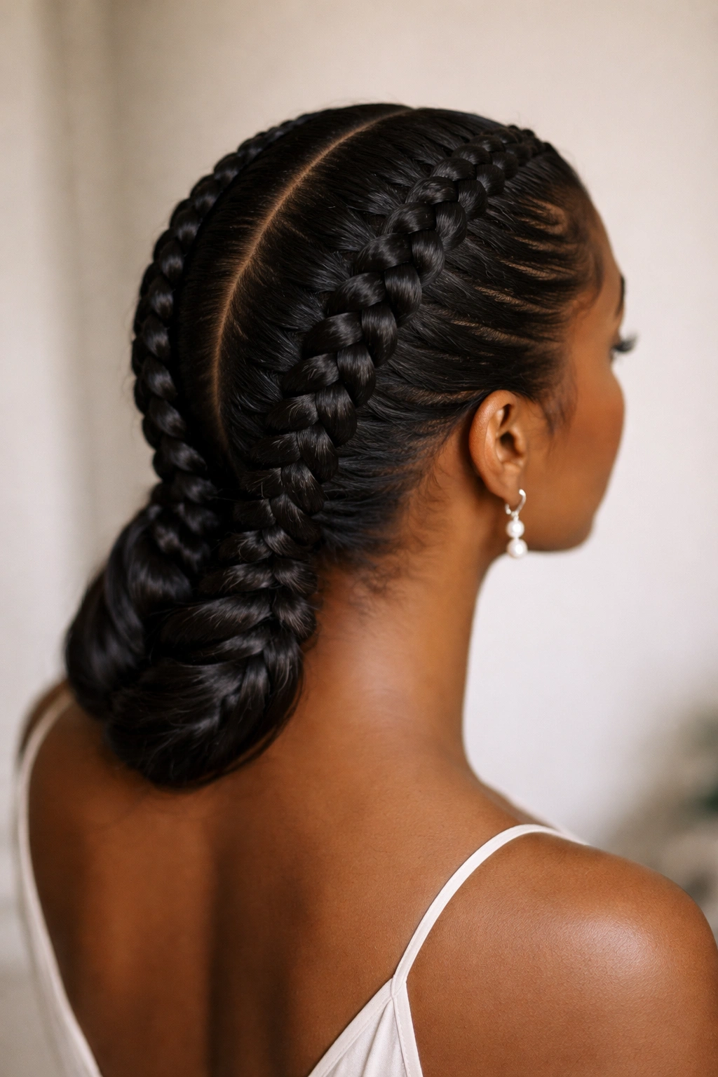 Close-up of classic crown cornrows forming a symmetrical crown around the scalp