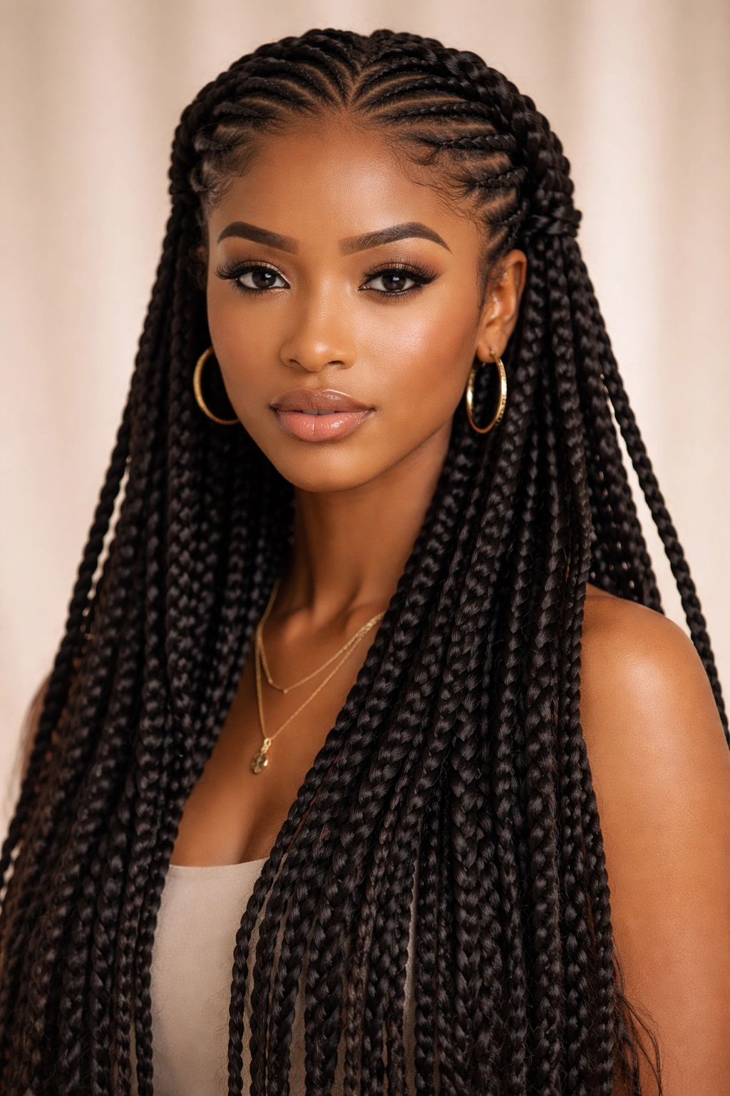 Halo crown of flat twists with cascading waterfall braids