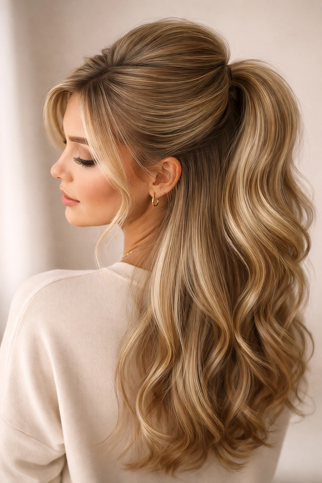 Teased crown with high-volume top half-up hairstyle