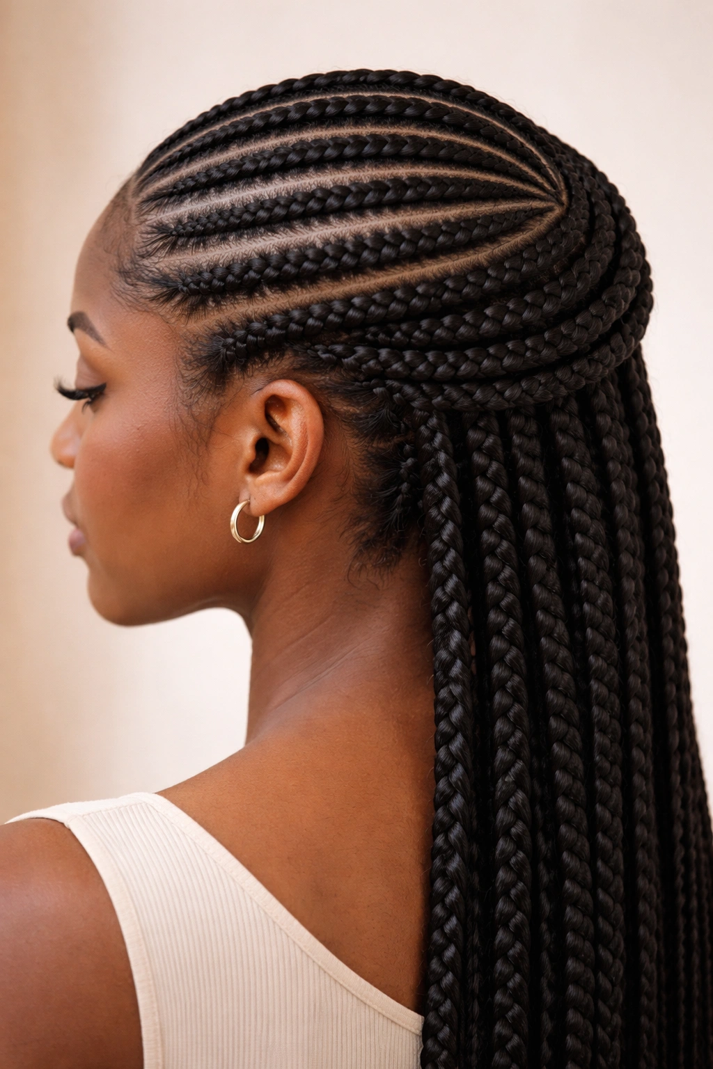 Cornrows circling the crown in a halo pattern