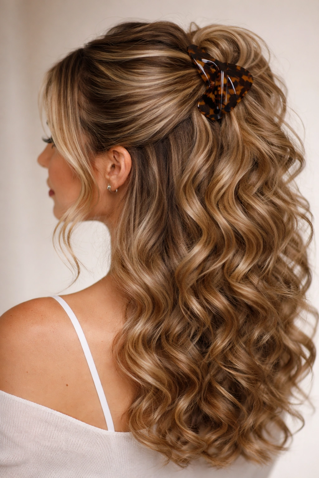 Close-up of The Curled and Clipped Statement Look highlighting defined curls and clip.