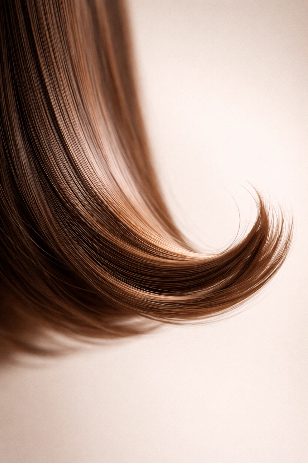 Hair strand with a defined curl at the end, glossy and clean