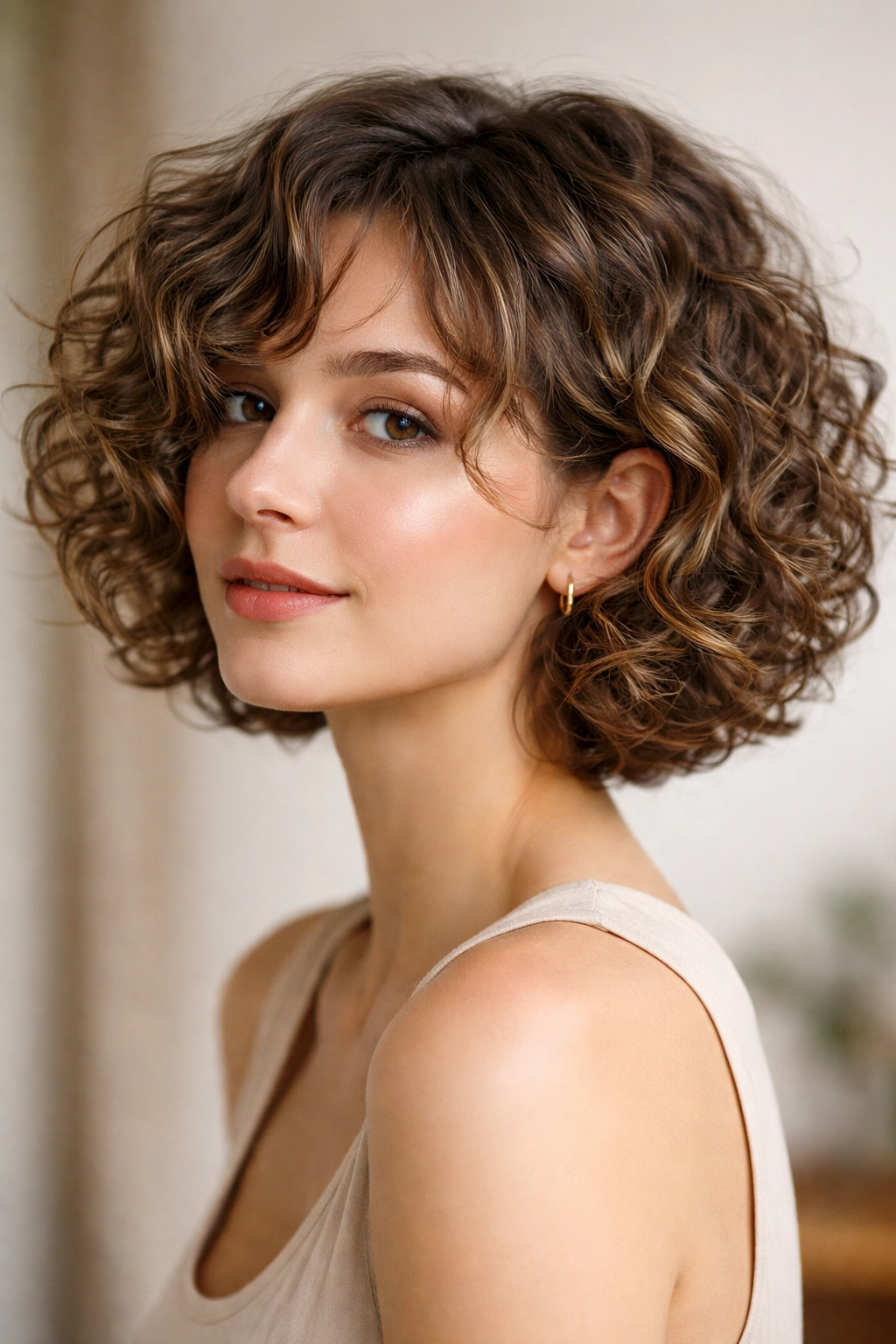 Curly textured perm bob with defined curls