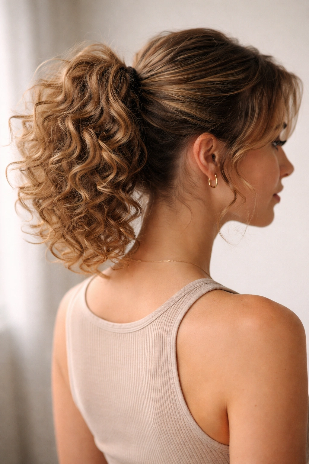 Curly ponytail with visible volume and defined curls