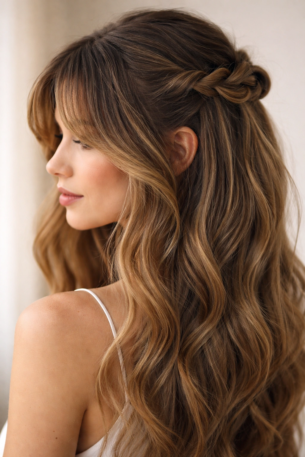 Curtain bangs with an infinity braid from the back