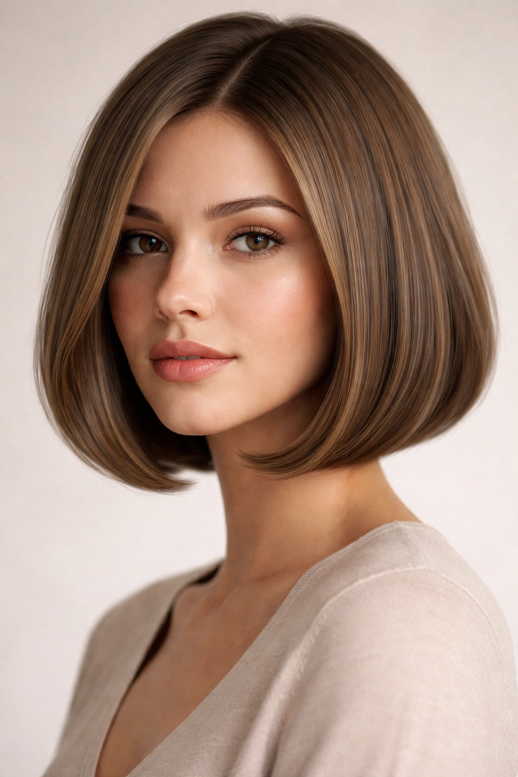 Curved bob with soft inward curve framing the face
