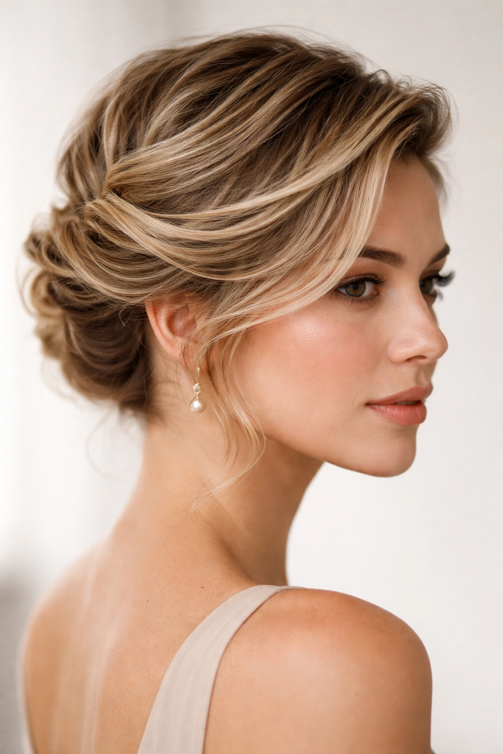 Curved hair sweep secured with hidden curved pins