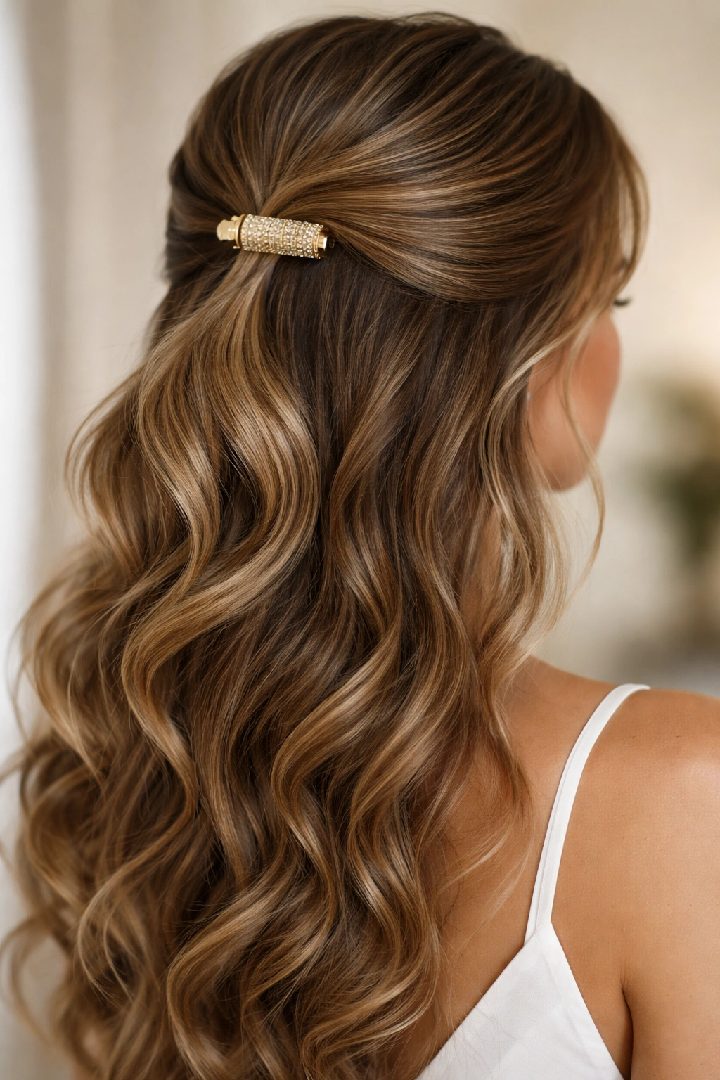 Curved swoop following the head's natural curve with a decorative barrel pin.