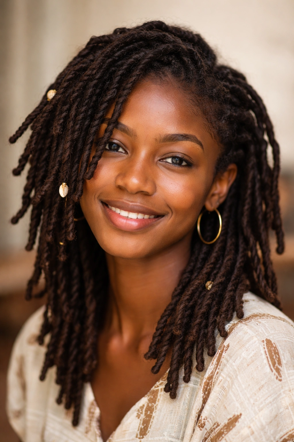 Casual Dada Itẹ Oja hairstyle with varied lock sizes