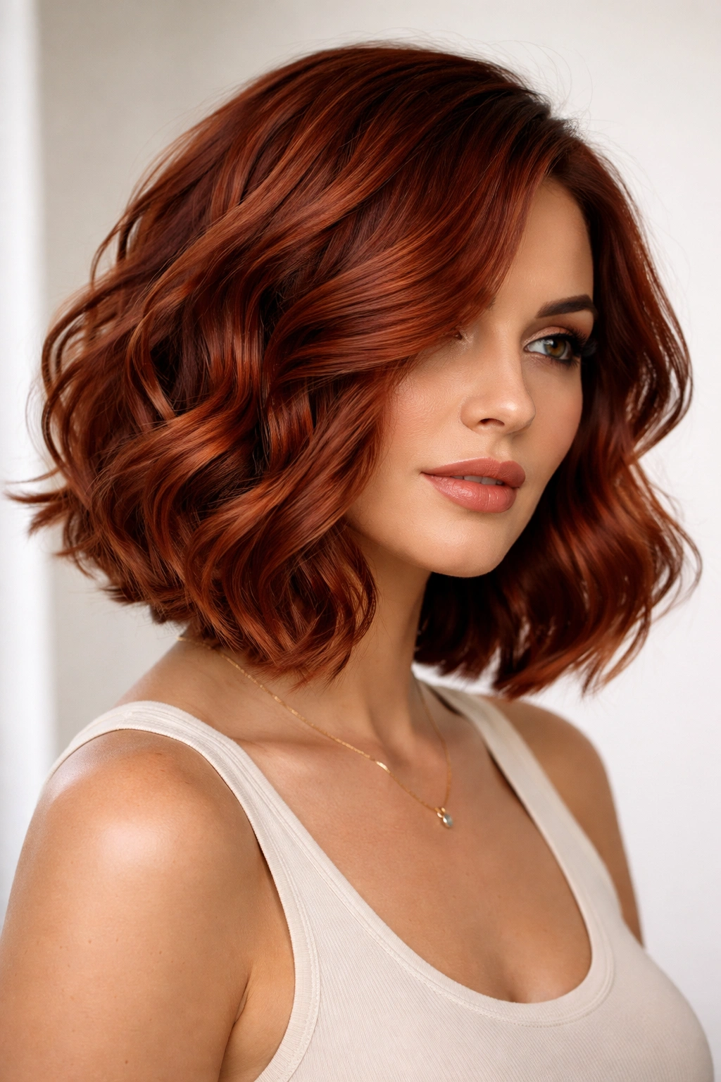 Deep copper layered ocean wave bob with large, uniform waves