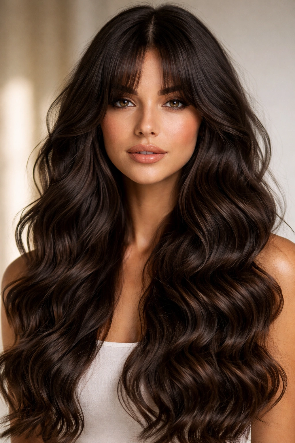 Close-up of deep waves with strong curtain bangs