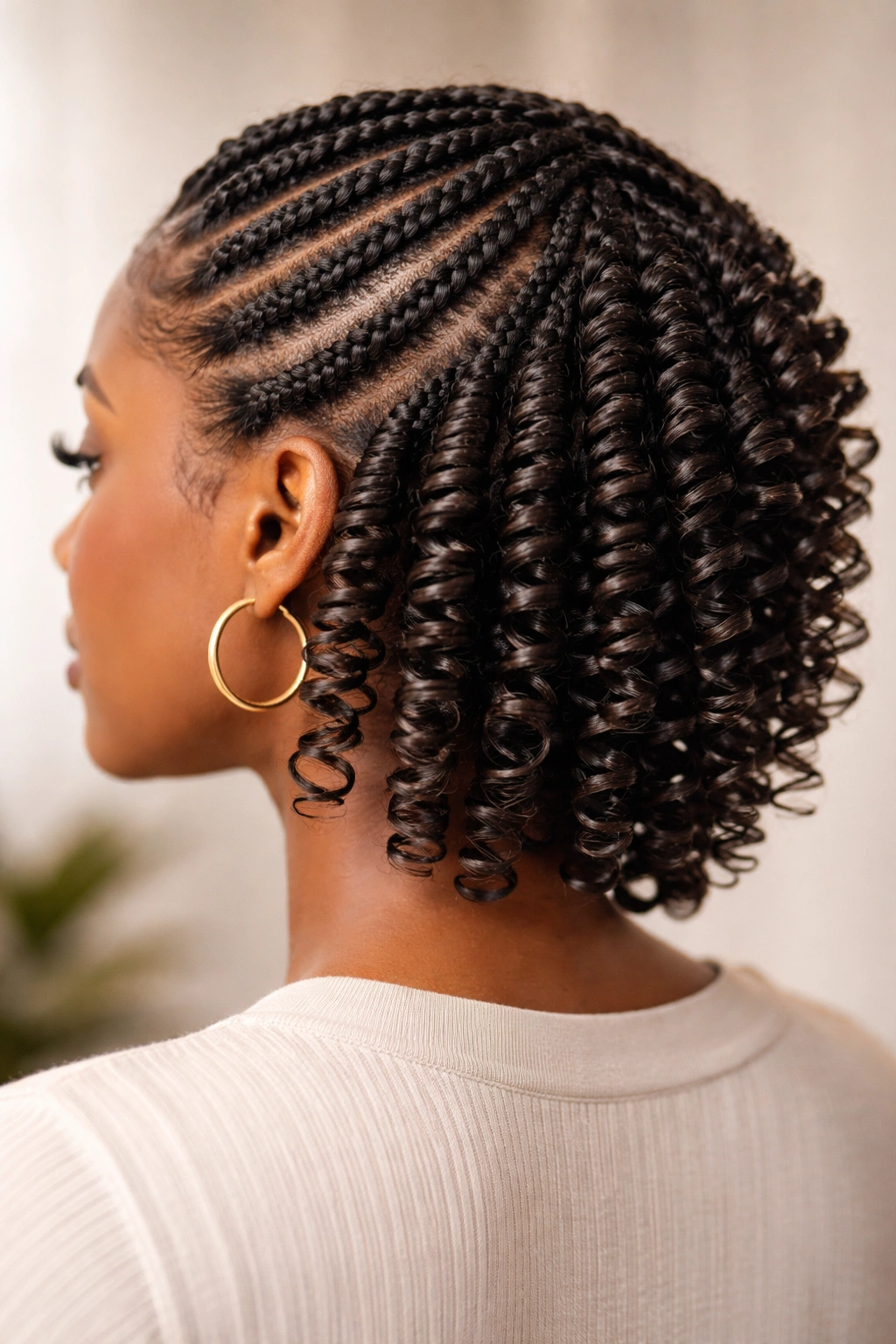 Close-up of tightly coiled spiral didi coils on short hair