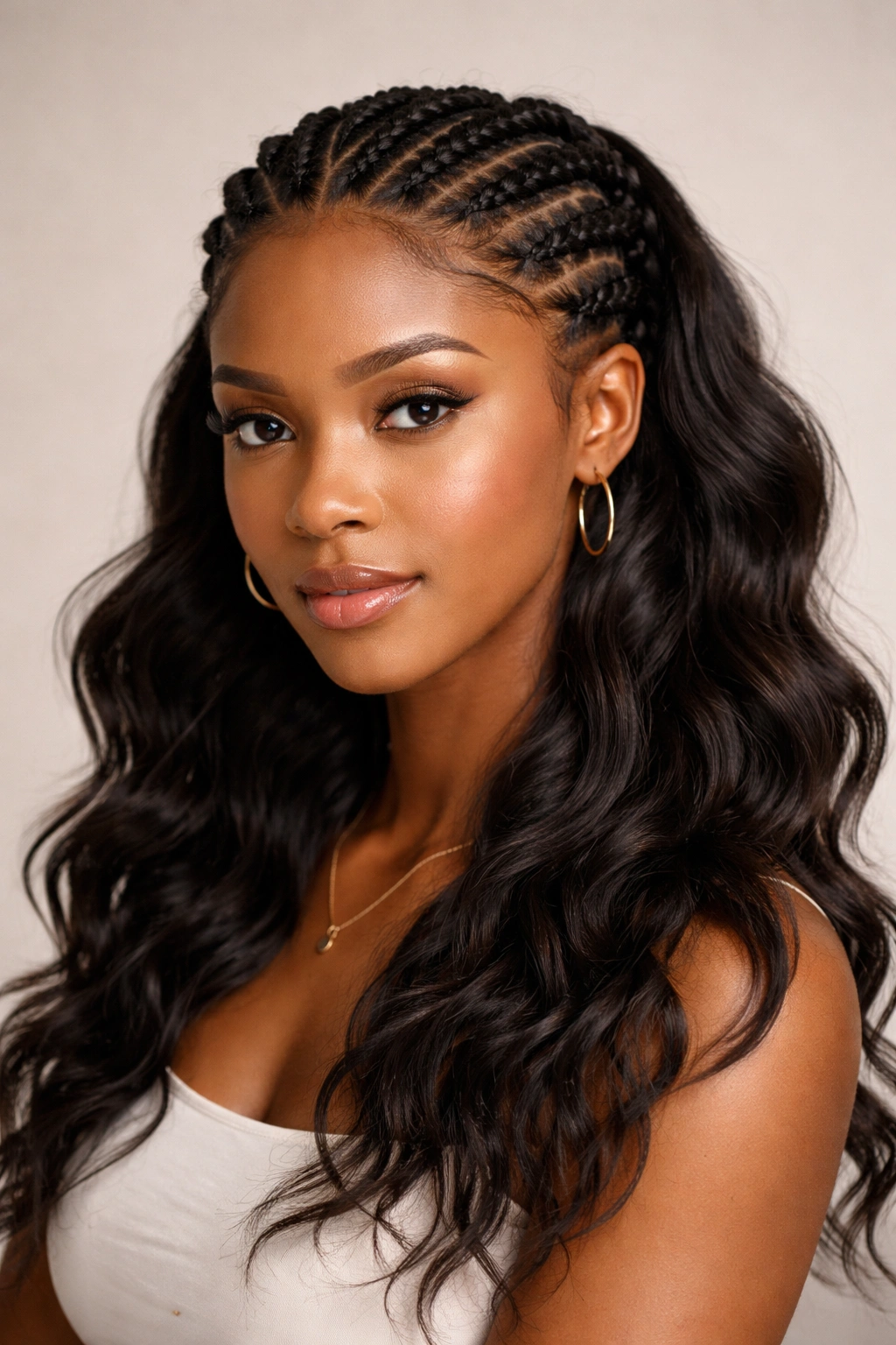 Close-up of a smooth crown didi with loose-ended extensions on short natural hair