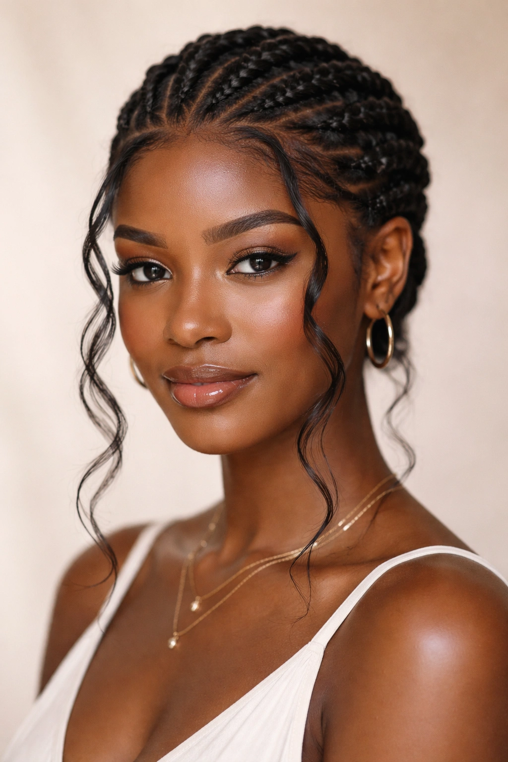 Close-up of a short natural hairstyle with a sleek crown didi and soft face-framing pieces