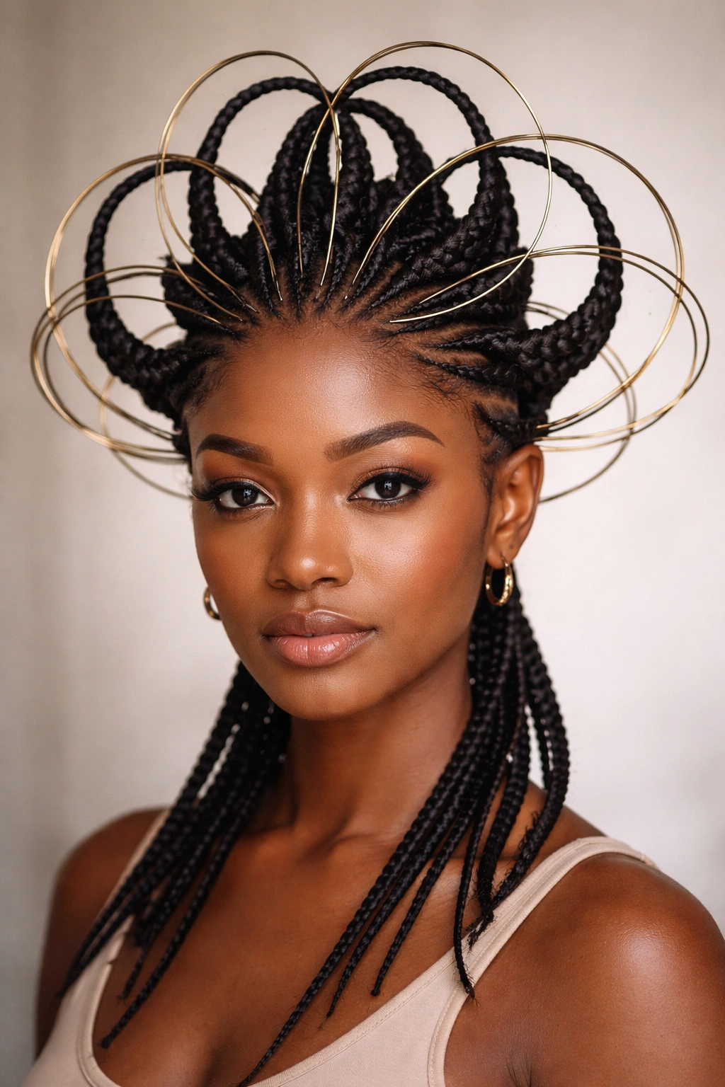 Didi hairstyle with subtle framing wire shaping a crown.