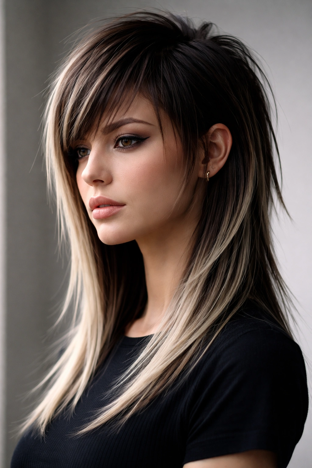 Straight hair showing distinct length jumps and sharp lines in a disconnected choppy cut