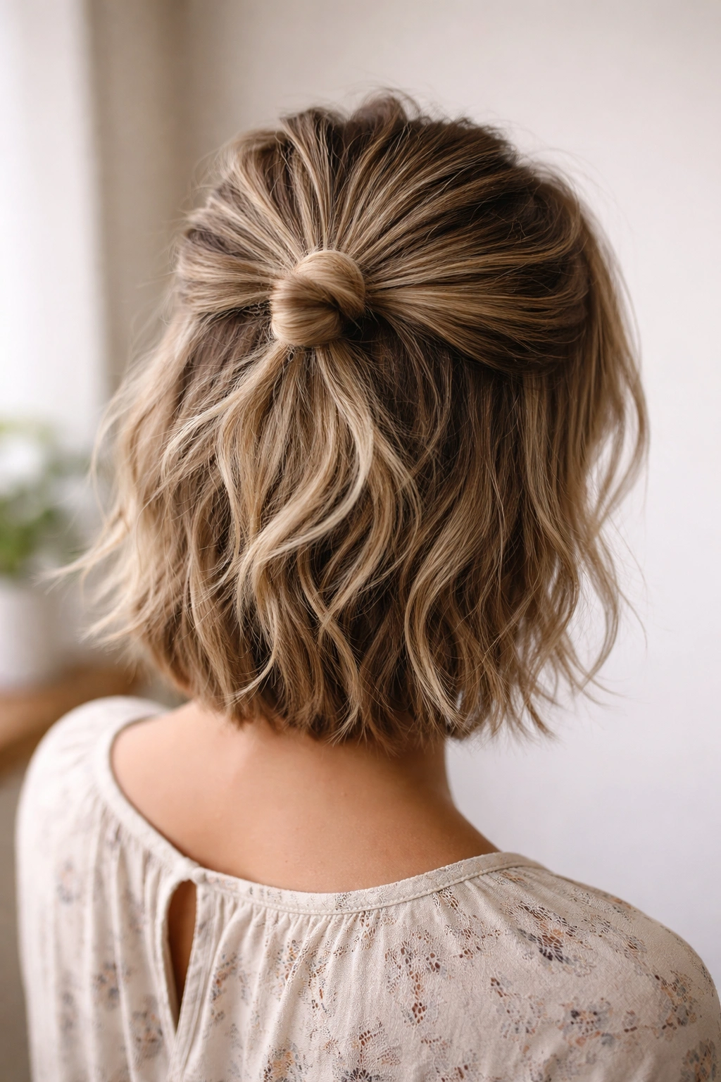Short top layers separated from longer underneath with a mini knot.