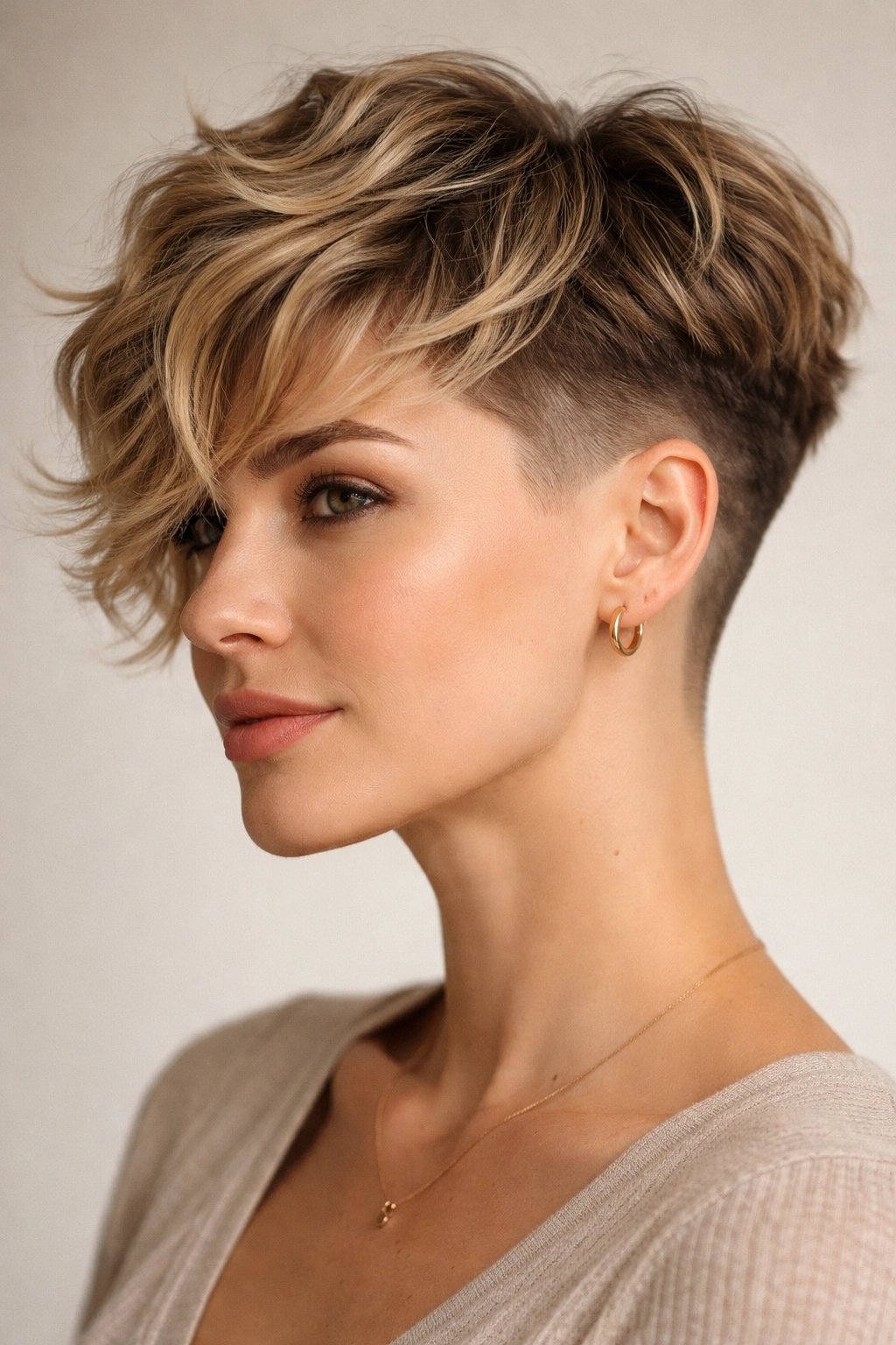 Wavy bixie with a disconnected undercut visible along the top vs sides