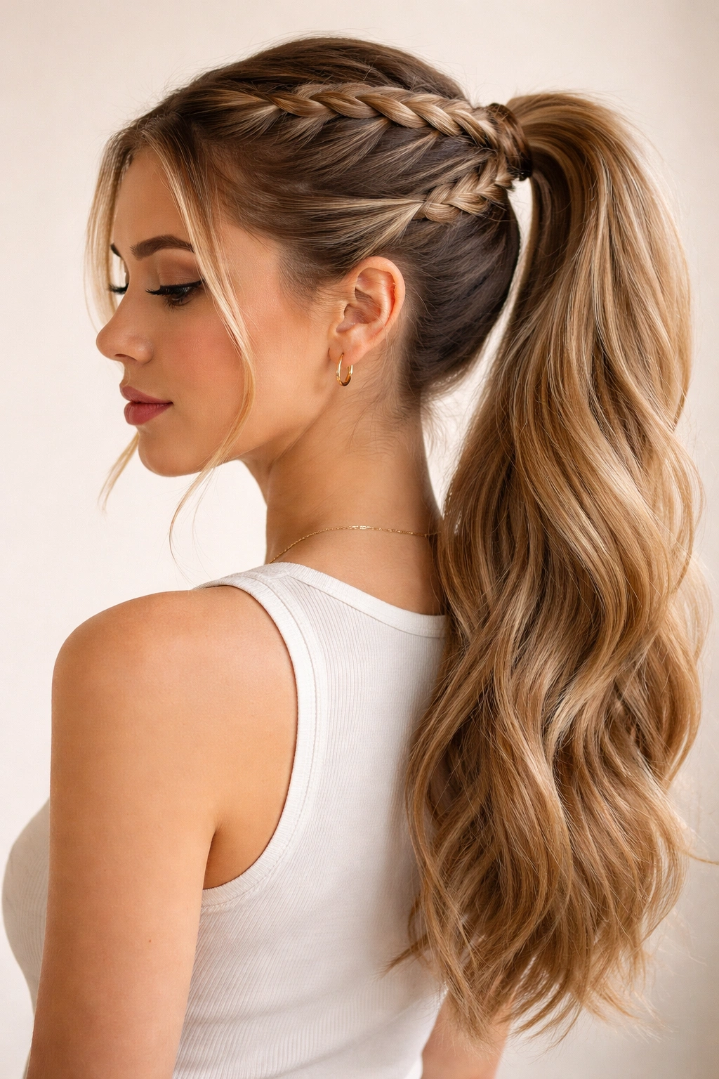 Two braids on each side joining into a ponytail at the nape