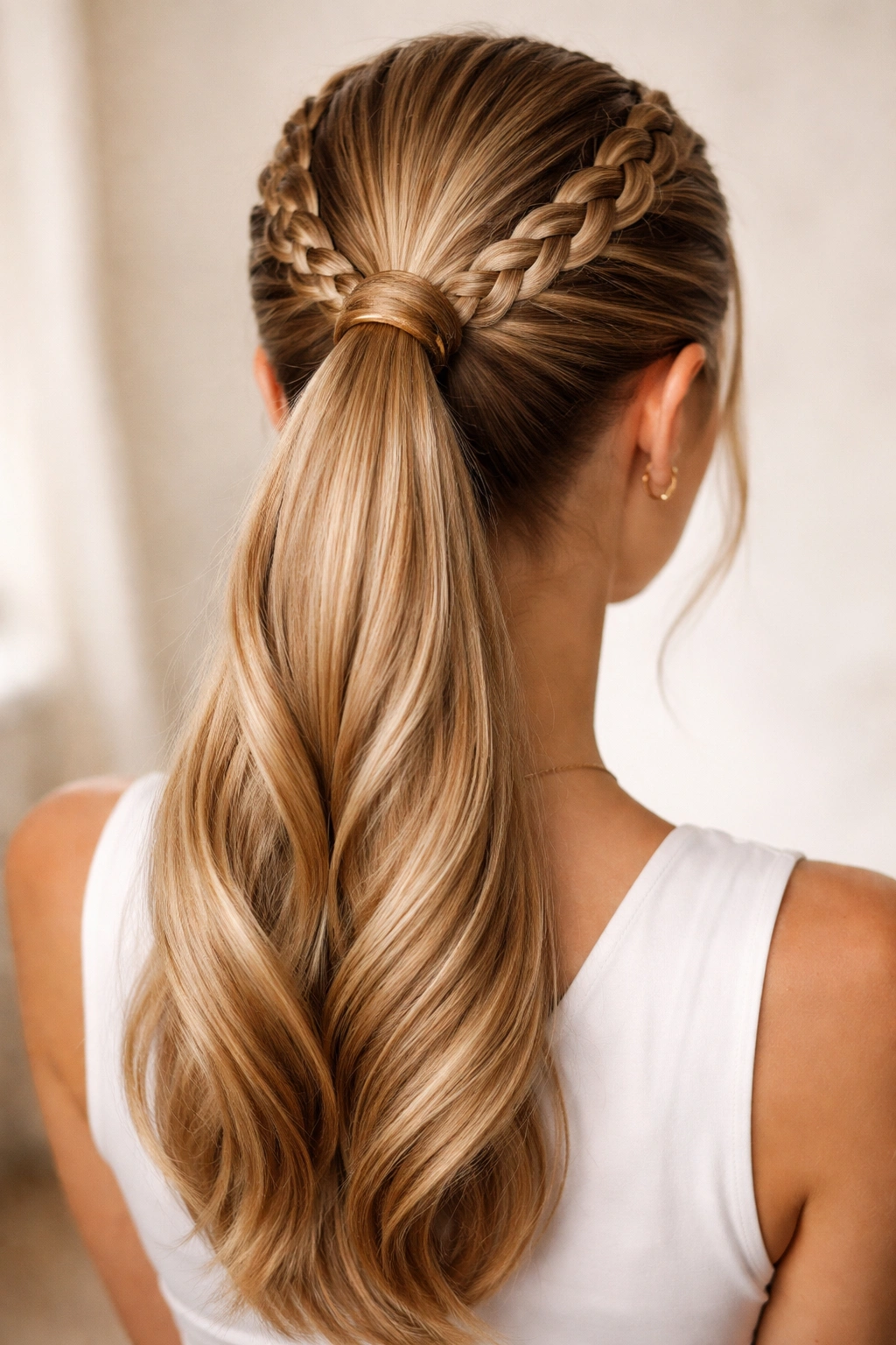 Two symmetrical braids framing the head, joining into a ponytail.