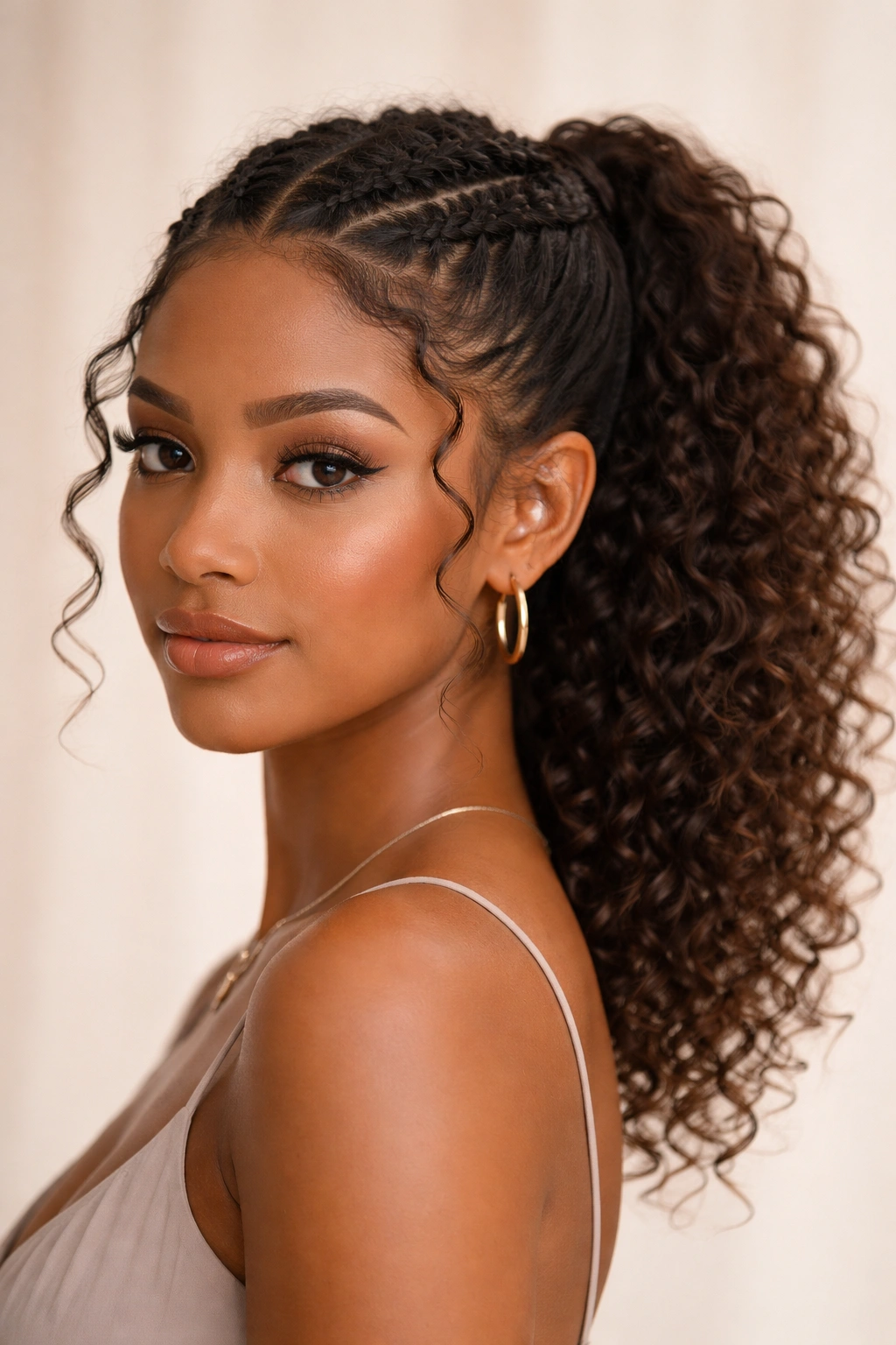 Front-side view of double-braid weave with defined curls