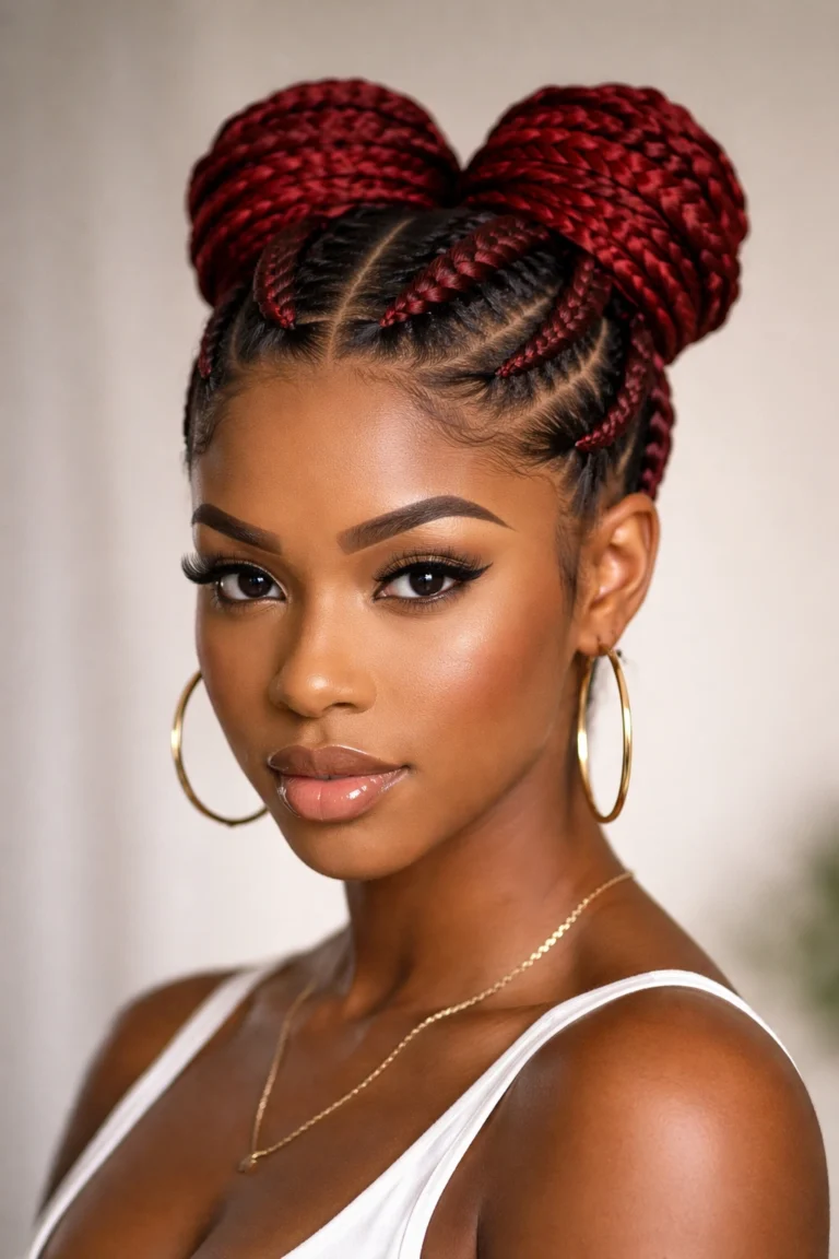 10 Red Feed In Cornrow Bun Styles