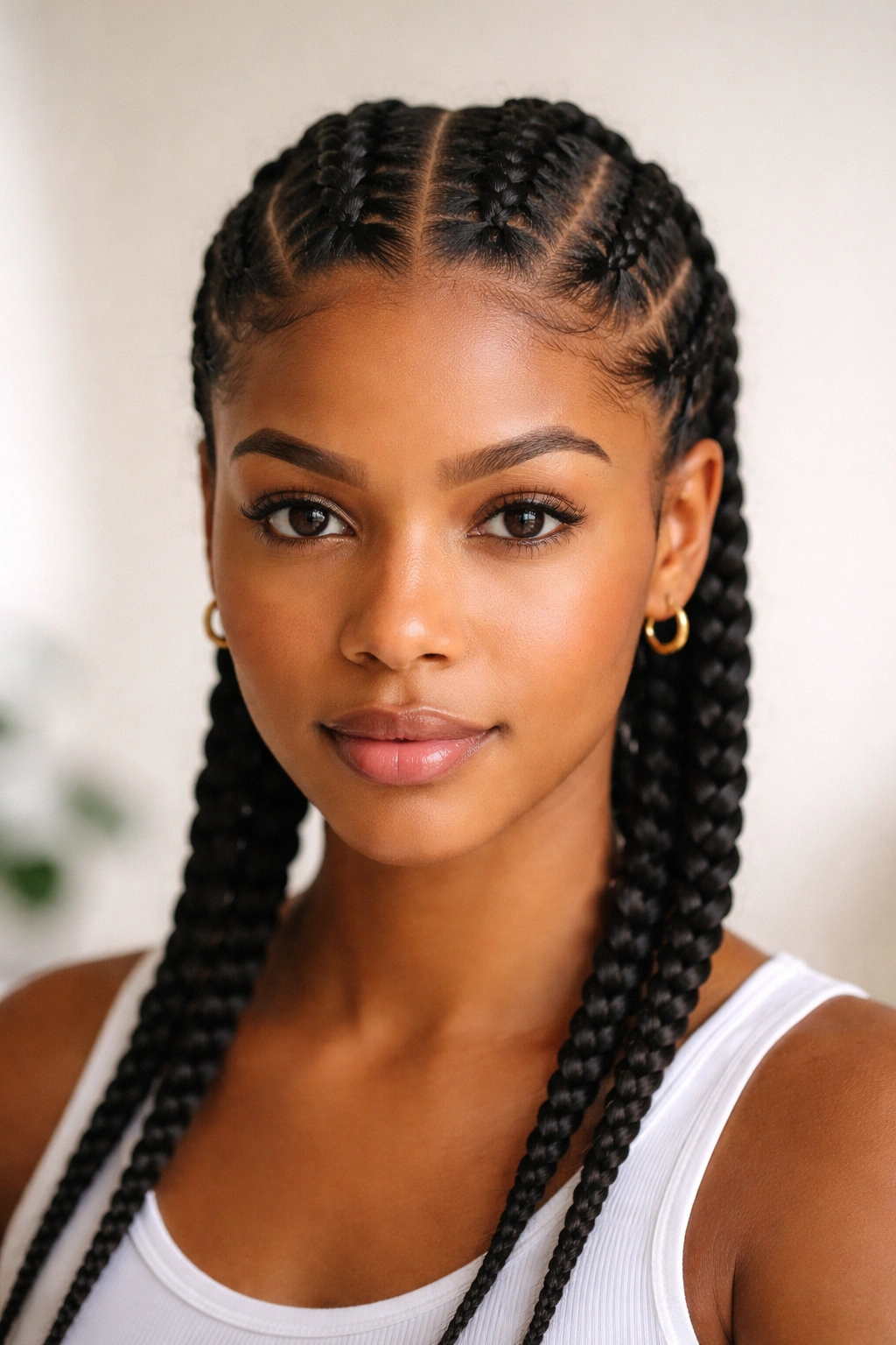Two parallel cornrows on the scalp with symmetrical spacing