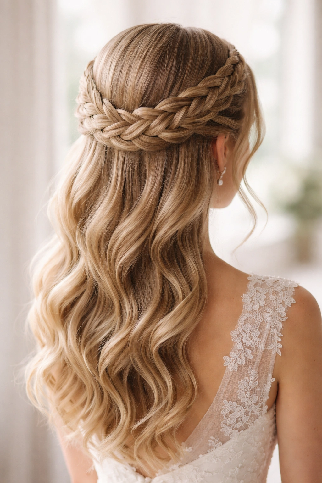 Two parallel crown braids encircling the head with soft waves