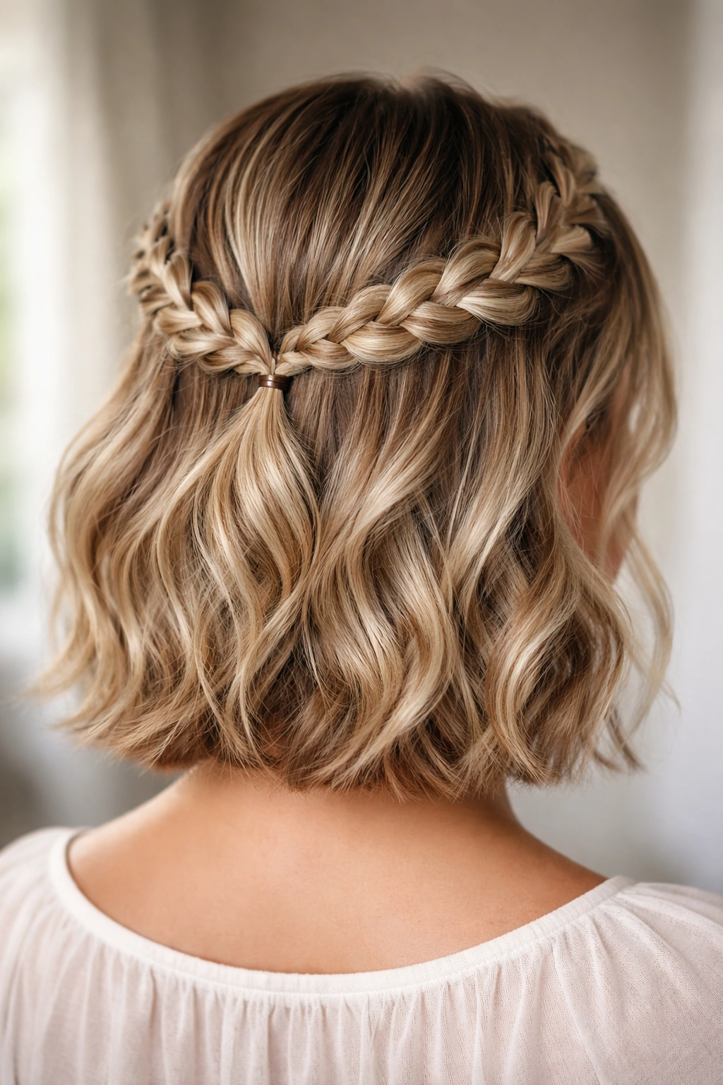 Two symmetrical braids above each ear meeting at the back center of the head