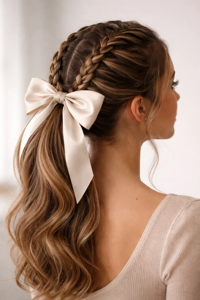 12 Braided Ponytails With a Bow
