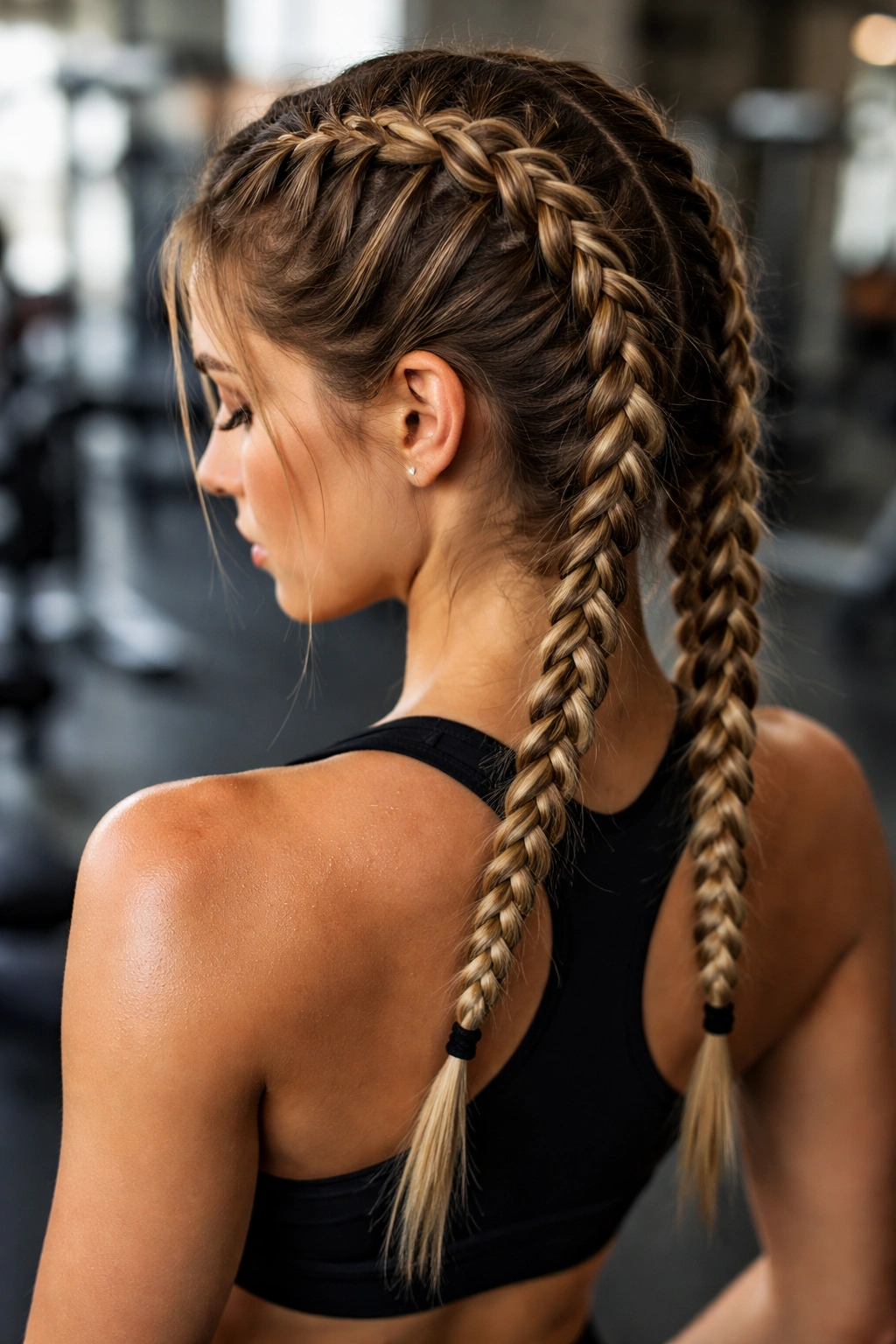 Two parallel French braids from temples to base of skull