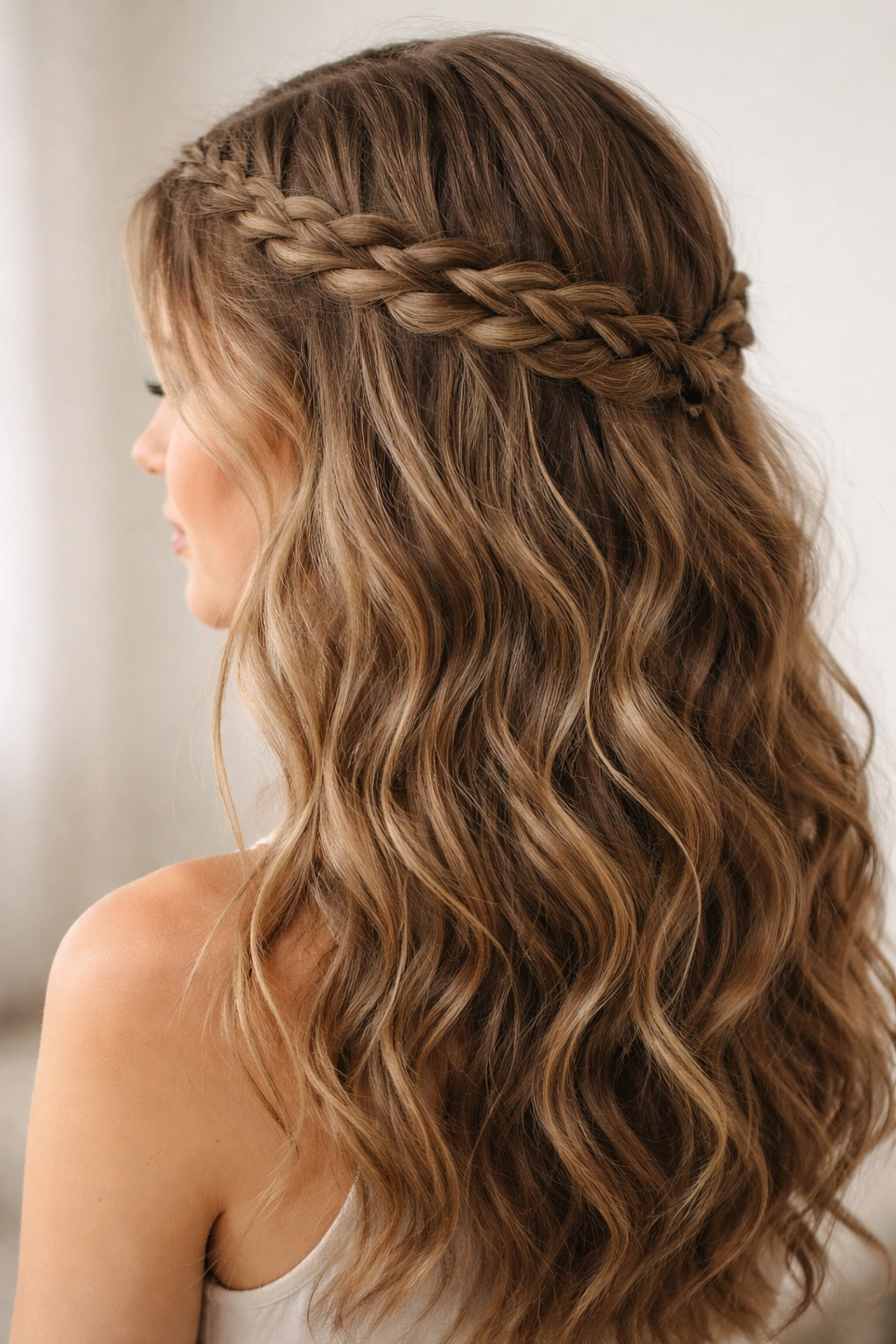 Two lace braids around the head framing the hair with visible waves