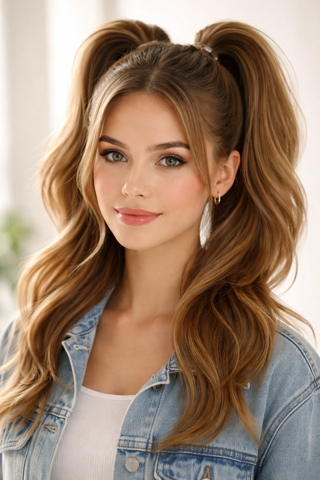 Two stacked ponytails creating a bold double-ponytail look