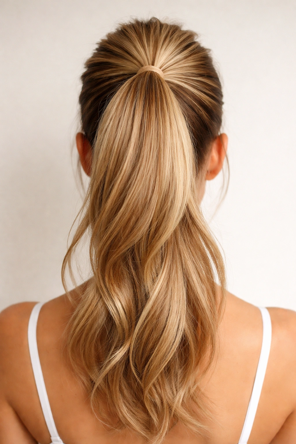 Front view of two stacked ponytails creating dramatic volume at the crown
