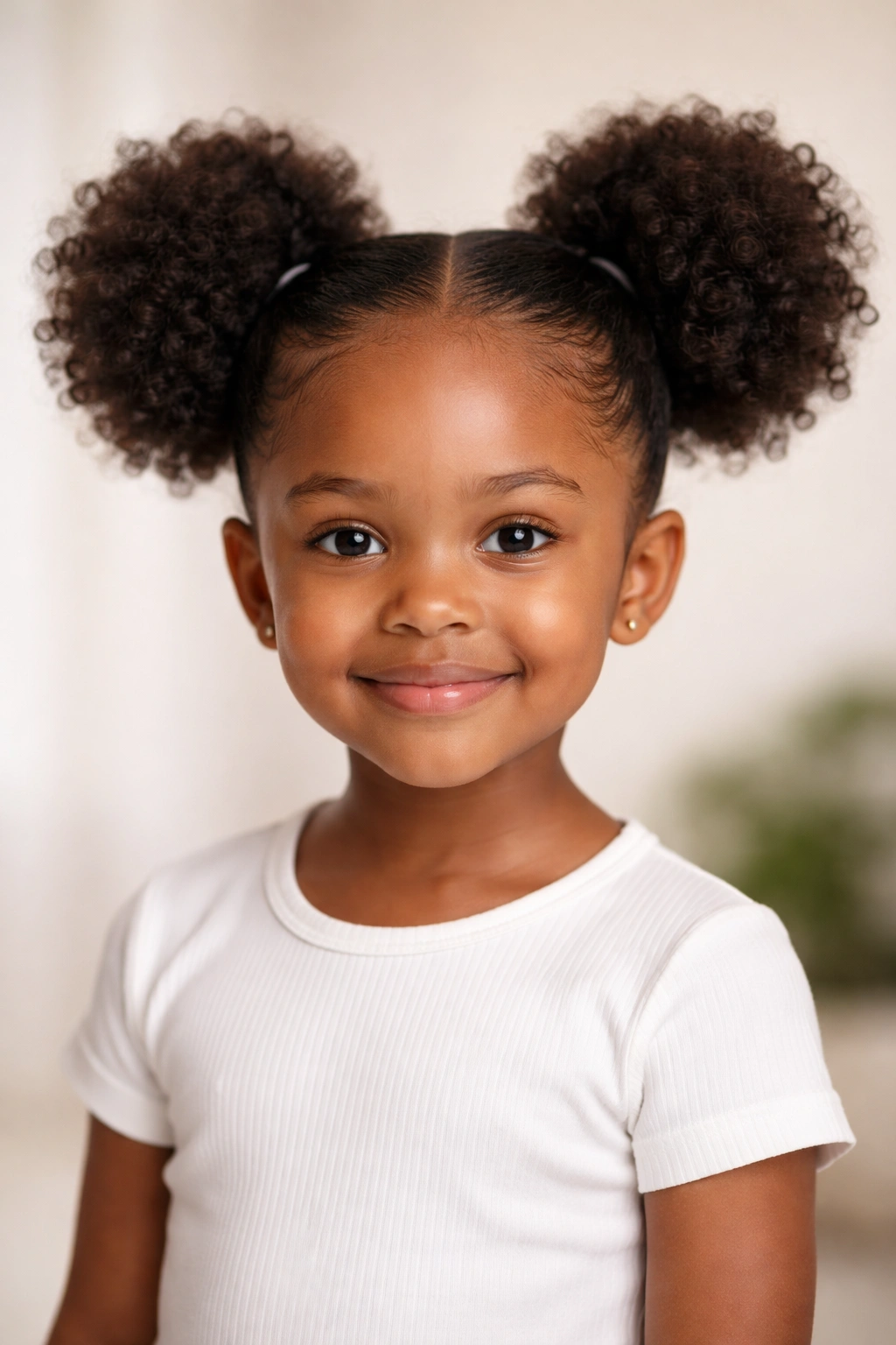 Child with two high puffs on both sides of the crown