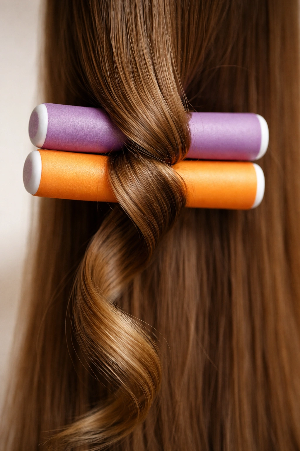 Hair wrapped around two stacked flexi rods showing layered texture