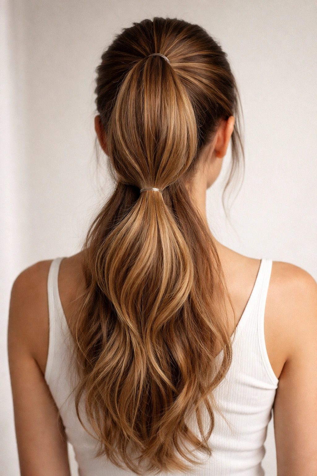 Two-tier ponytail with top and bottom sections