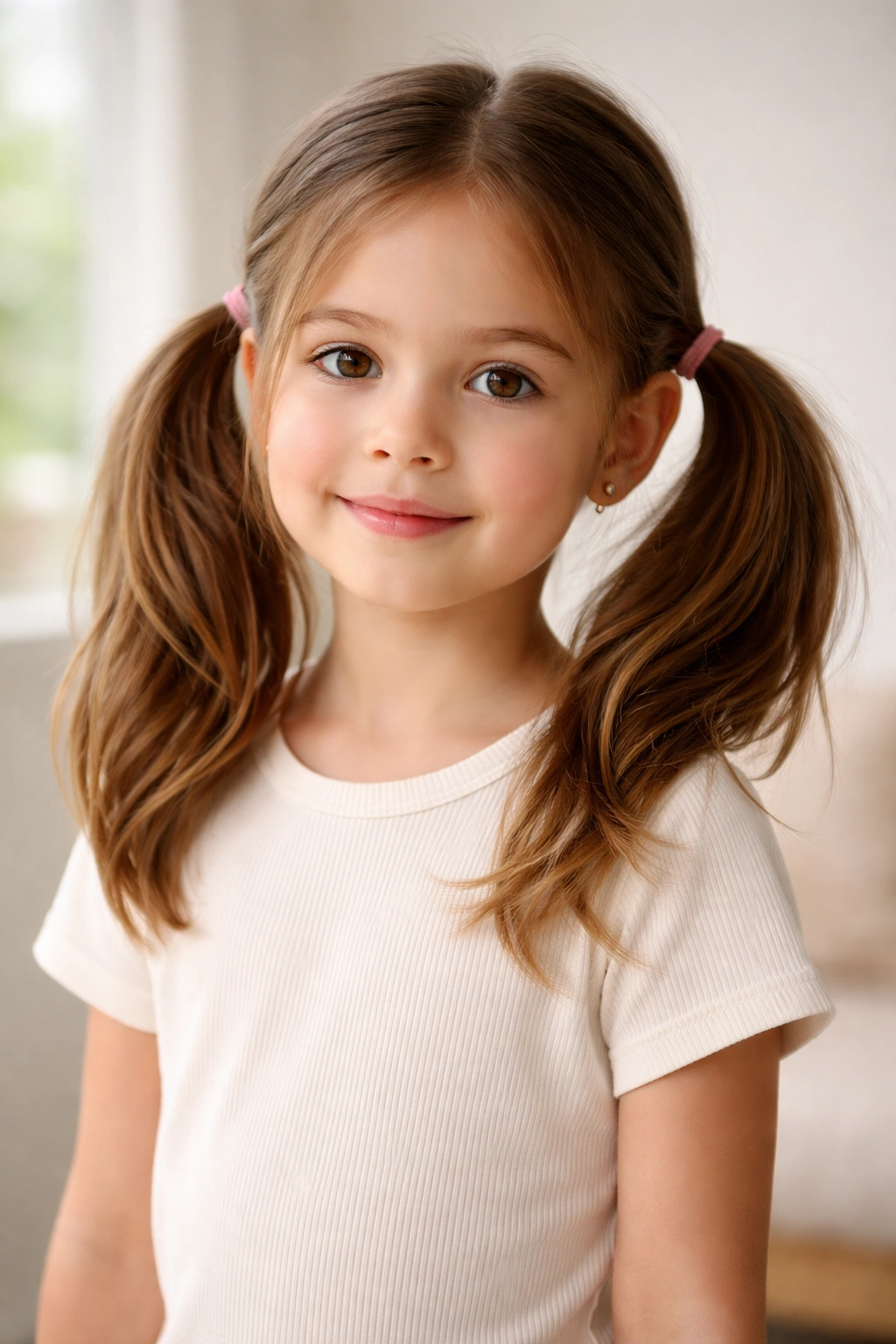 Child with two side ponytails at ear level