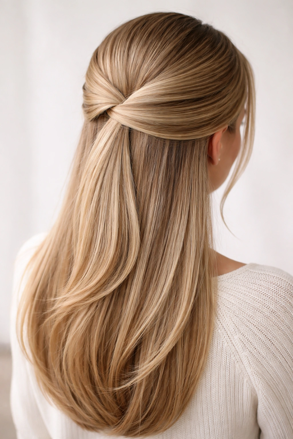 Back view of two swooped sections at the back of the head creating a layered effect.