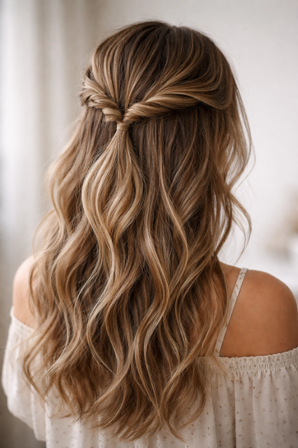Back view of two parallel twists forming a double-twisted half-up hairstyle.